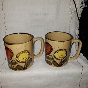 2 Vintage Otagiri Flower Coffee Mugs 1970's